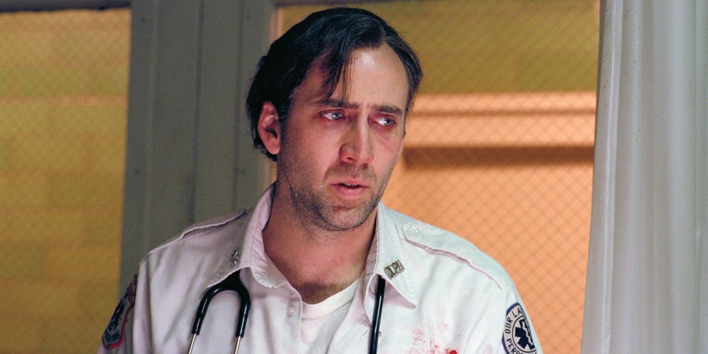 Nicholas Cage as Frank Pierce in Bringing out the Dead, with bloodshot eyes
