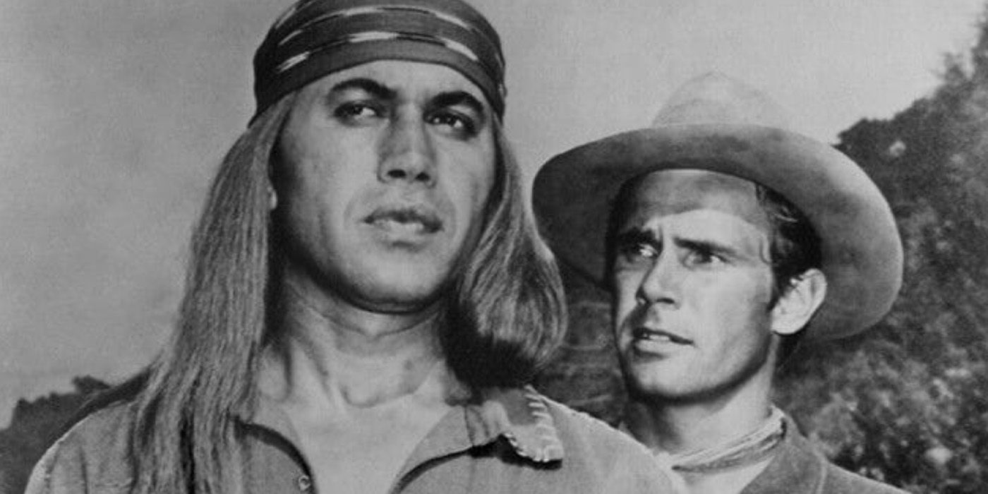 Michael Ansara as Cochise and John Lupton as Tom Jeffords in the television adaptation of 'Broken Arrow.'