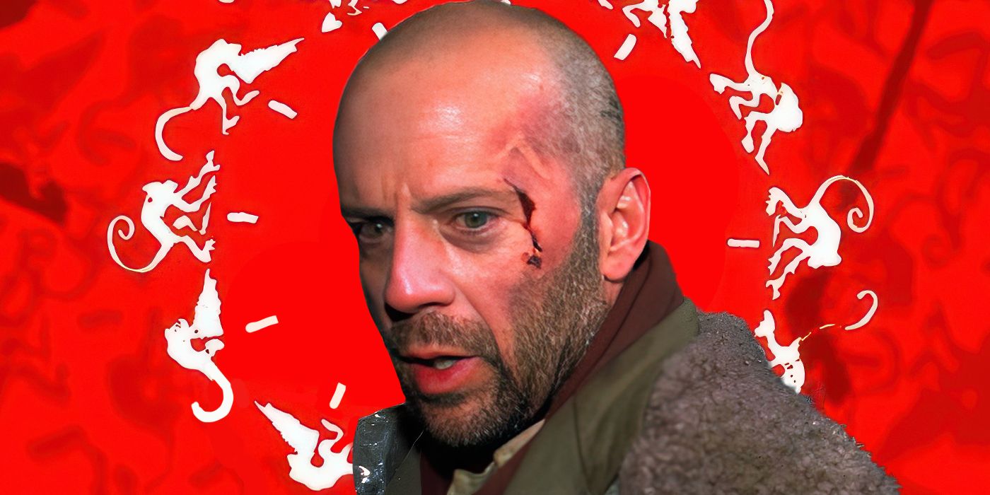 Custom image of Bruce Willis as James Cole in 12 Monkeys against a red background