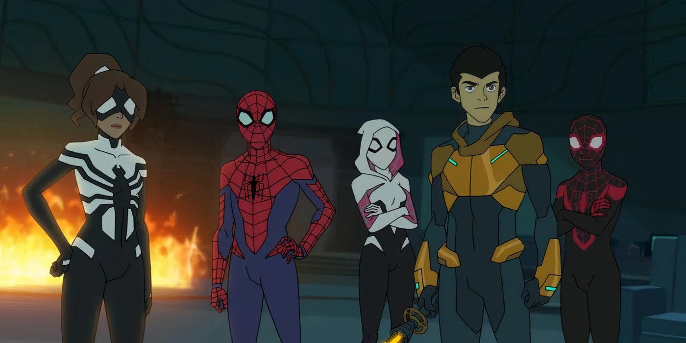Spider-Woman, Spider-Man, Spider-Gwen, Hobgoblin &amp; Spider-Man (Miles Morales) stand together