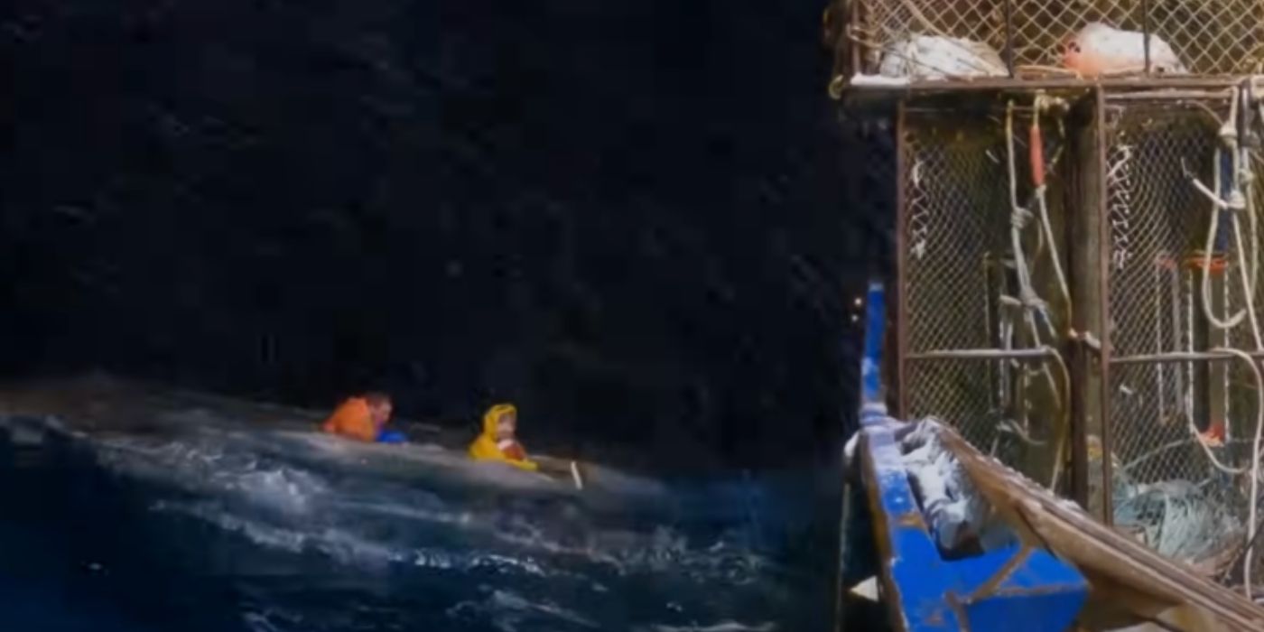 A crew member and a cameraman go overboard on 'Deadliest Catch.'