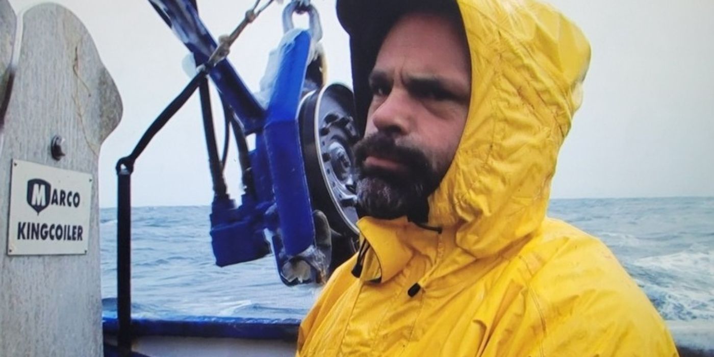 Matt Bradley wears his hood up on deck during an episode of 'Deadliest Catch.'