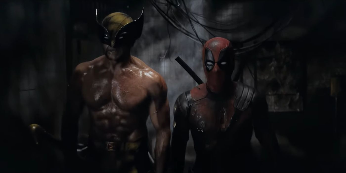 Deadpool and a shirtless Wolverine walking forward in Deadpool & Wolverine