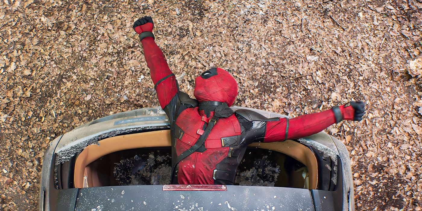 Deadpool hanging out the back of the Honda Odyssey in Deadpool & Wolverine