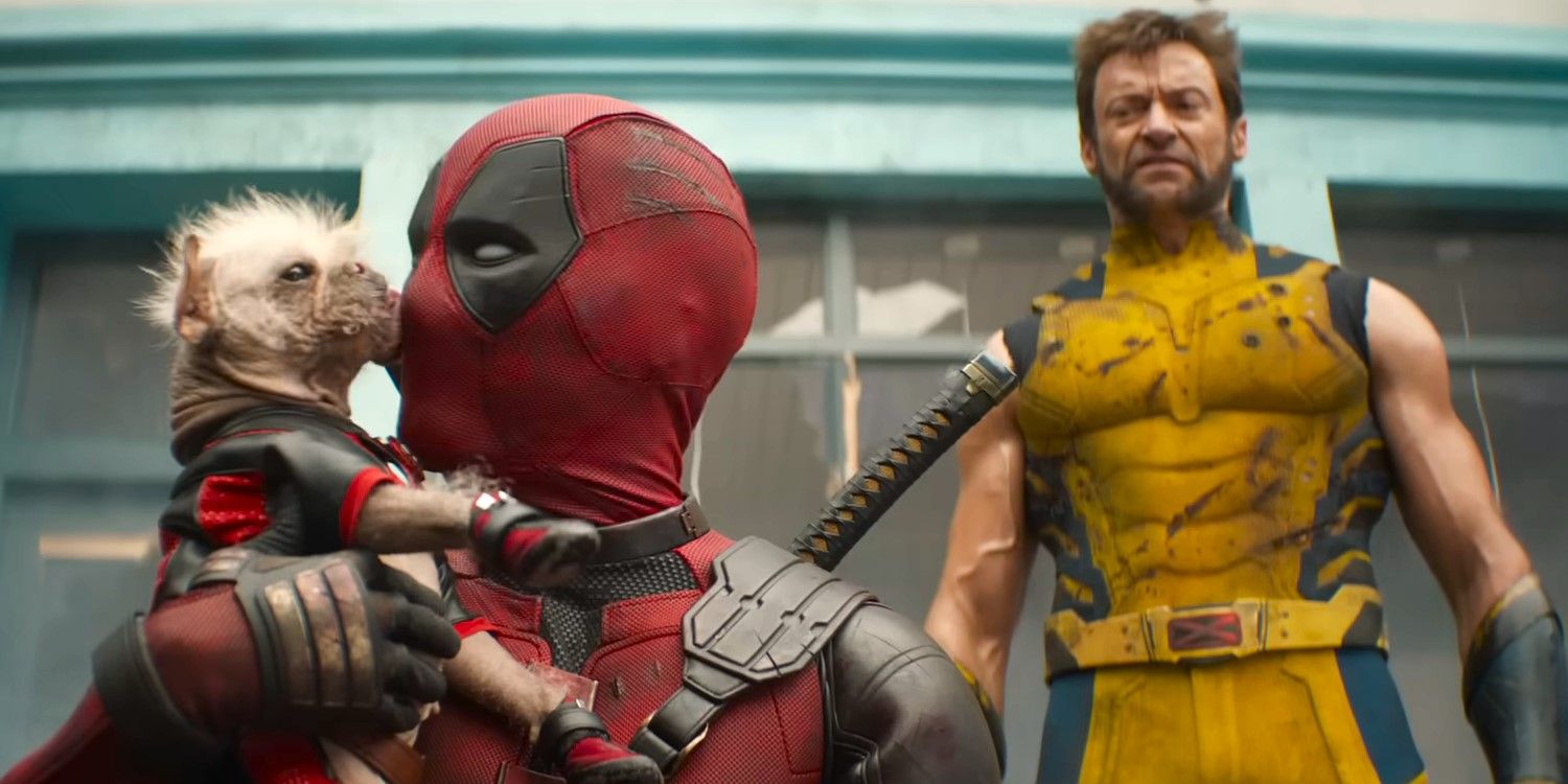 Wolverine side-eyes Deadpool, who is snuggling faces with Dogpool