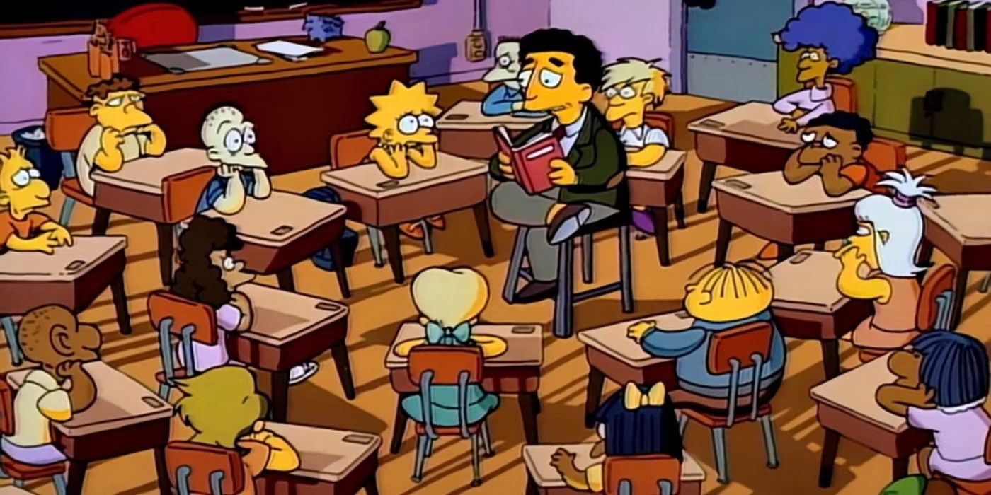 Lisa Simpson's substitute (voiced by Dustin Hoffman) reads to the class in The Simpsons.