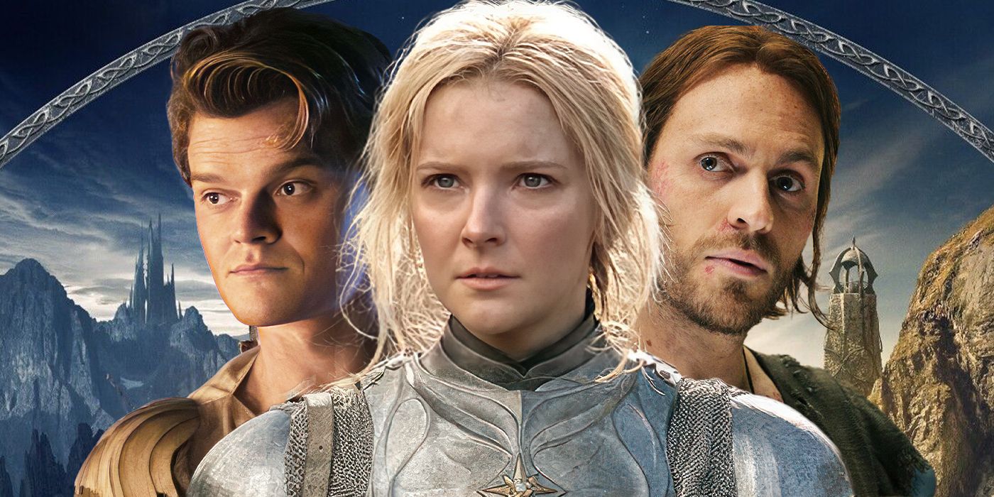 Elrond, Galadriel, and Halbrand from The Lord of the Rings The Rings of Power