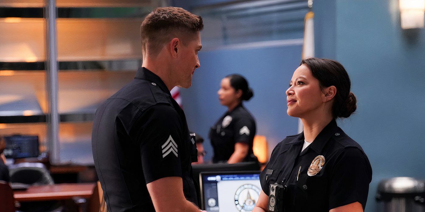 Eric Winter as Tim Bradford and Melissa O'Neil and Lucy Chen in The Rookie Season 5