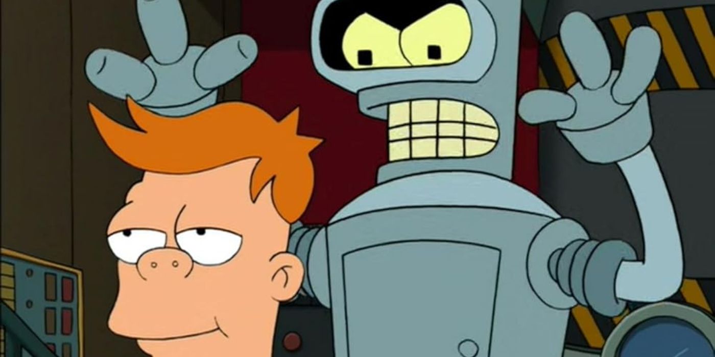 Bender standing menacingly behind Cubert in 'Futurama' episode 'A Clone of My Own,' Season 2, Episode 10