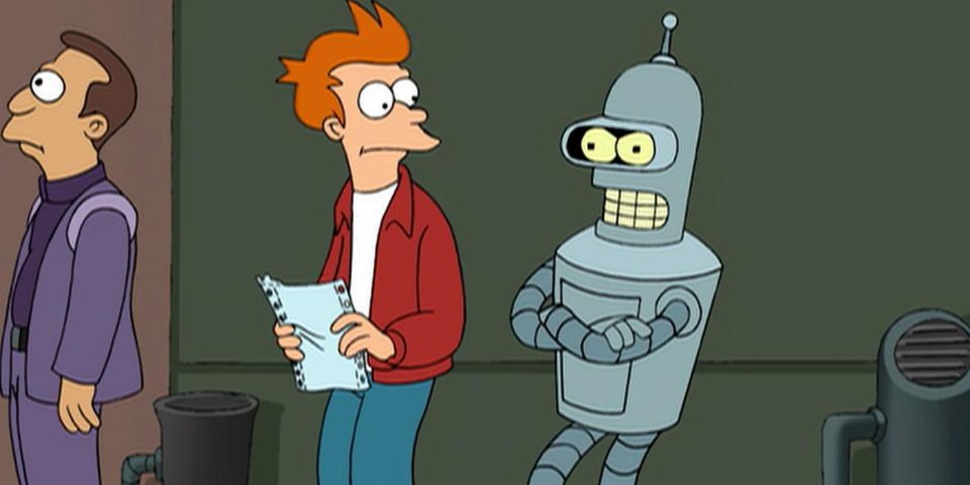 Fry talks with Bender Bending Rodriguez in the pilot episode of Futurama.