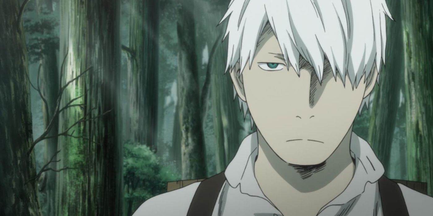 Ginko staring blankly straight ahead of him, Mushi-shi