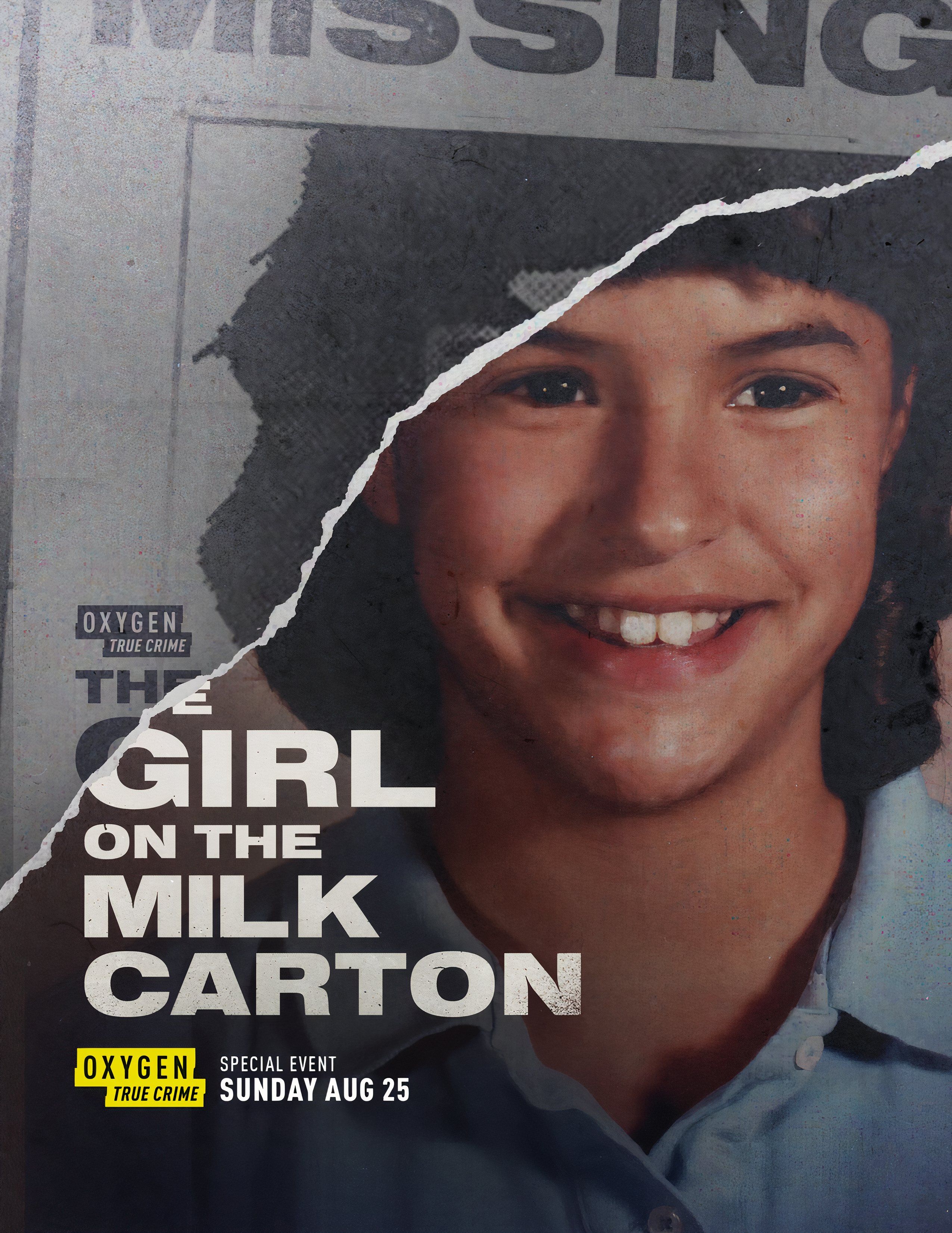 The poster “The Girl on the Milk Carton” shows the face of Jonelle Matthews on a milk carton