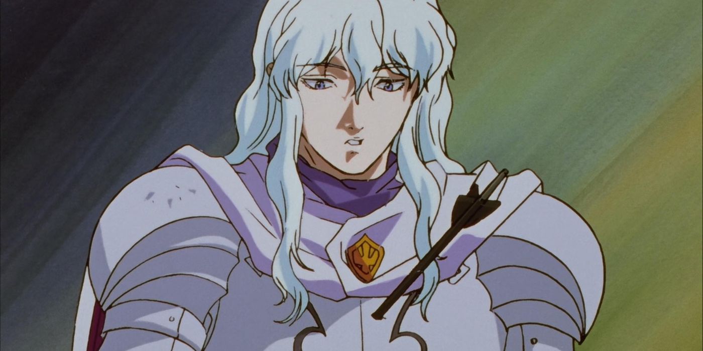 Griffith looking at an arrow in his chest in Berserk.