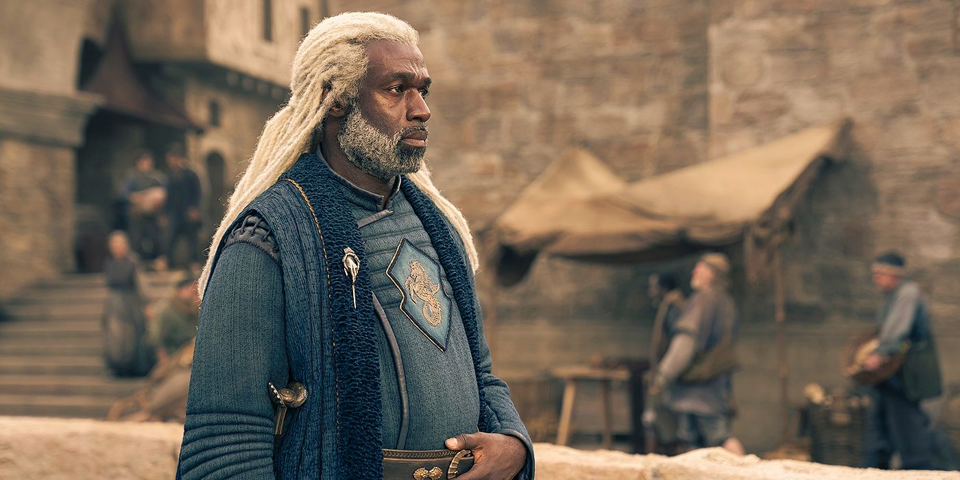 Steve Toussaint as Corlys standing at the docks in House of the Dragon Season 2 Episode 8