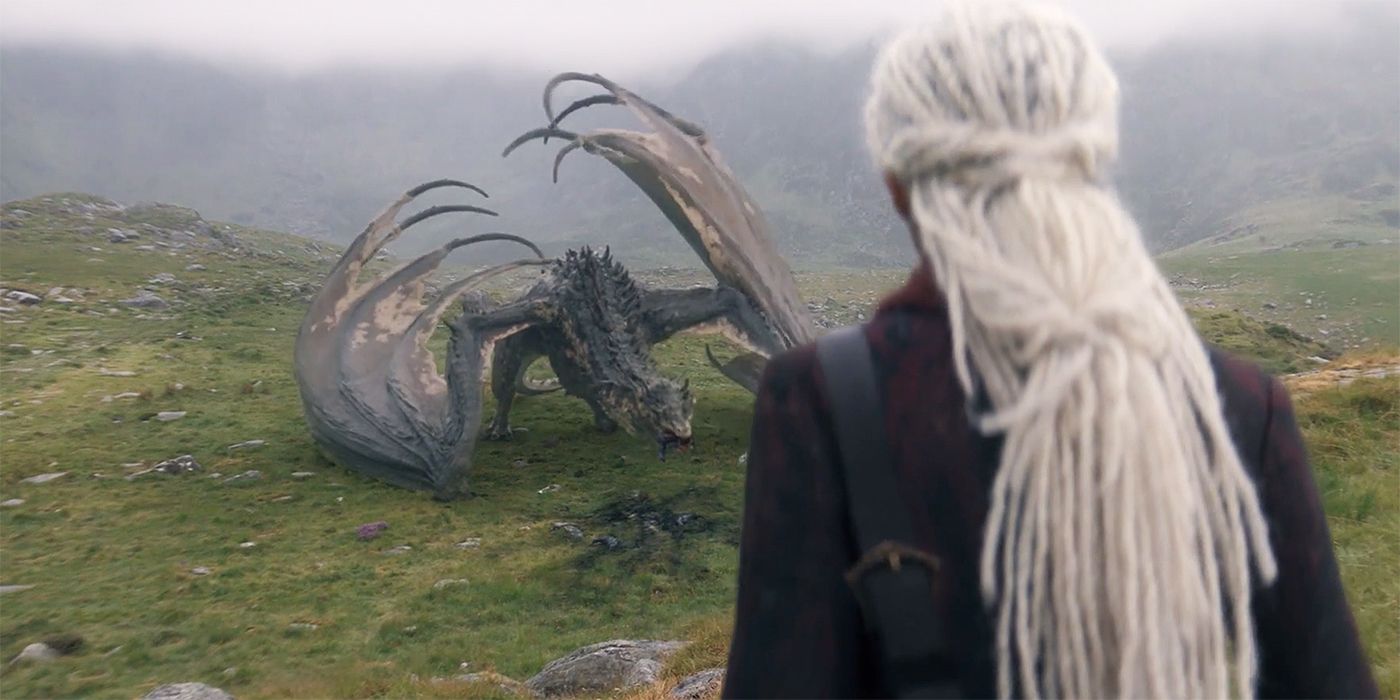 Rhaena mira a Sheepstealer en el valle en House of Dragons Temporada 2