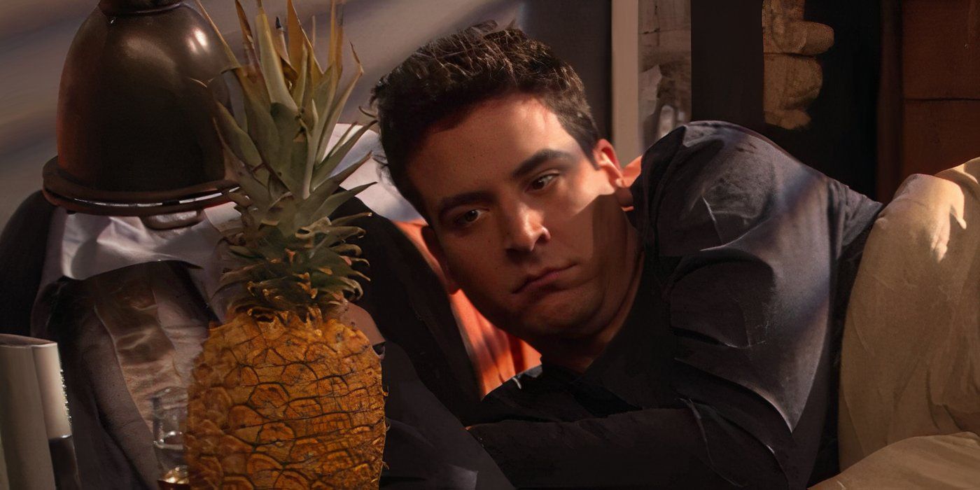 Ted lying in bed staring at a pineapple on his nightstand in How I Met Your Mother.