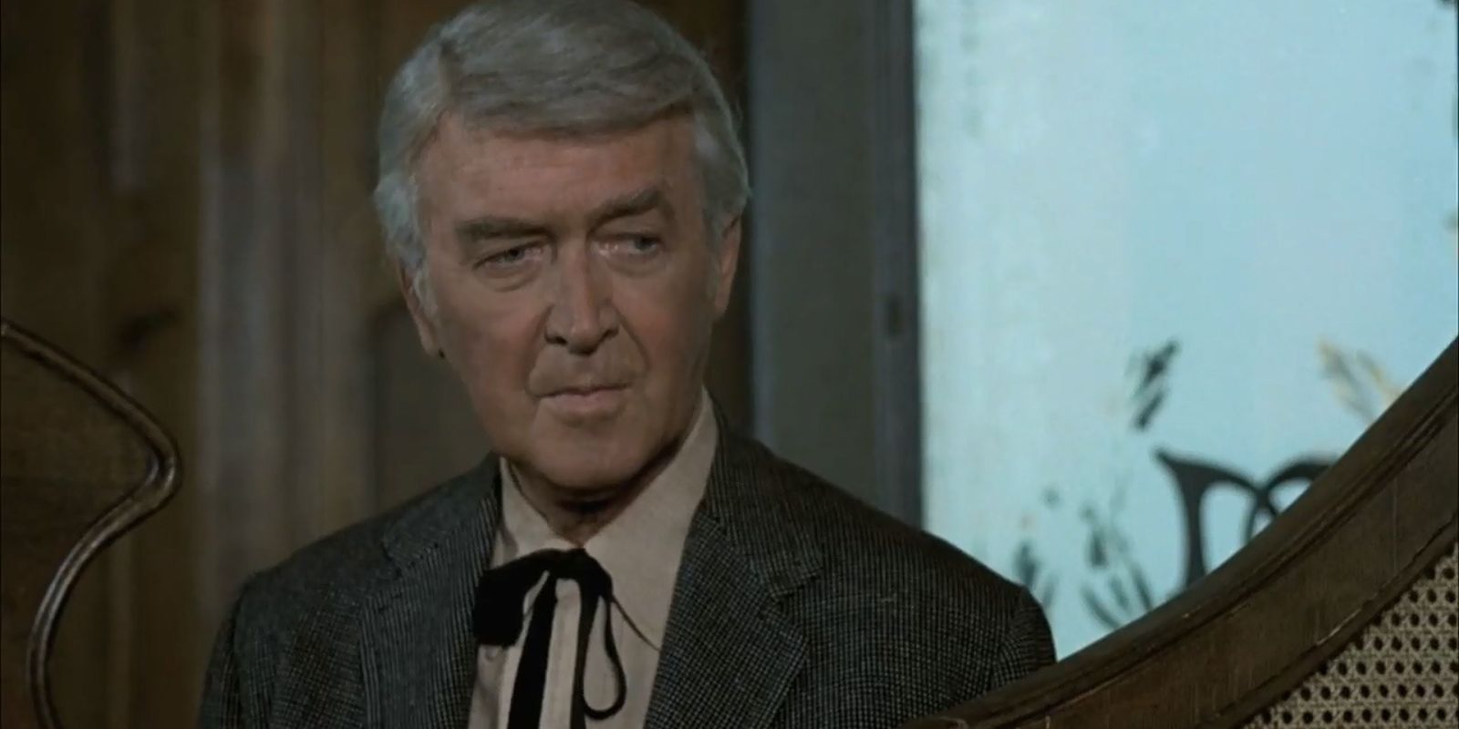 James Stewart looking intently in The Shootist