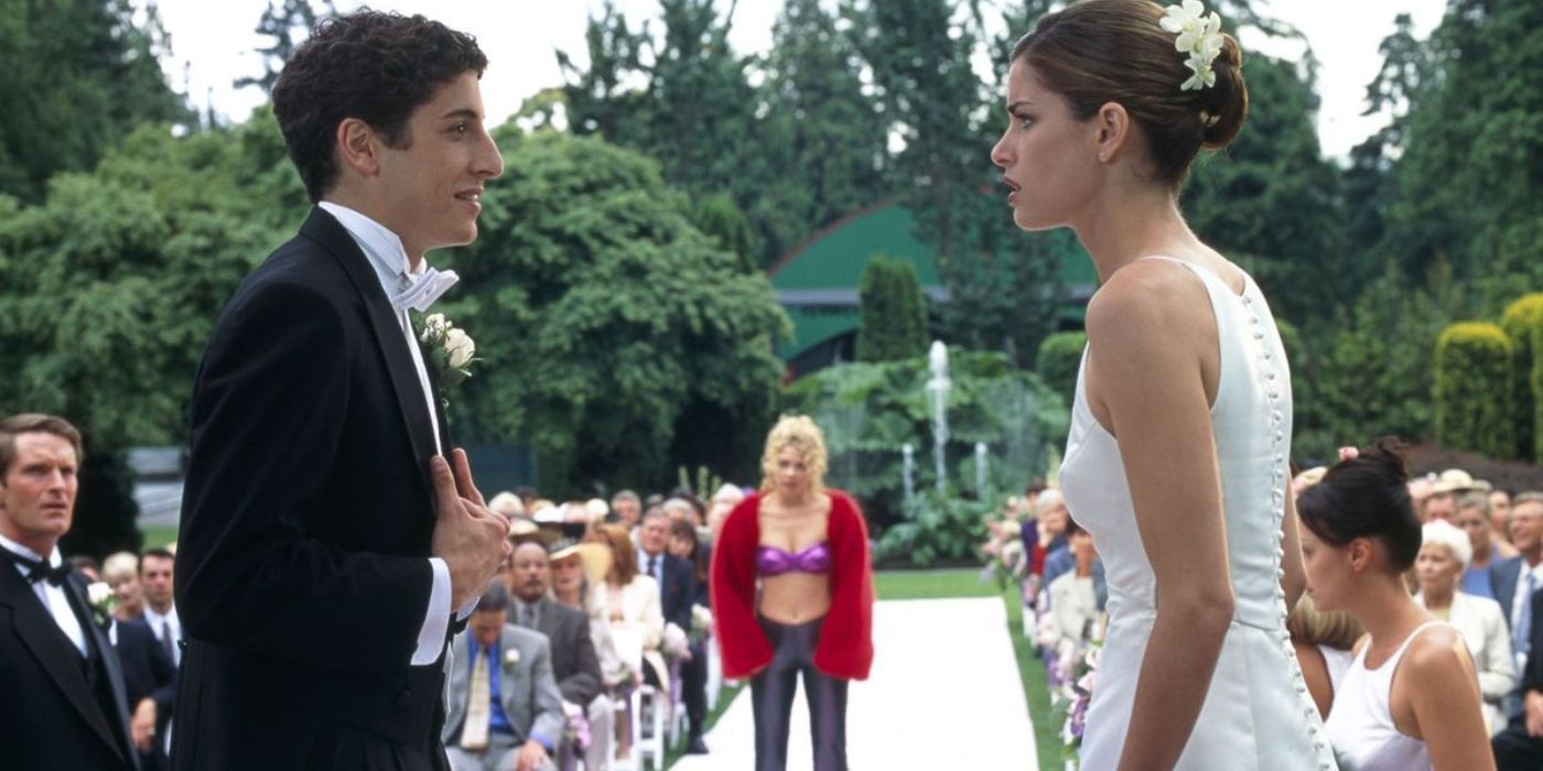 A bride and a groom argue at the alter in front of all their guests t in Saving Silverman