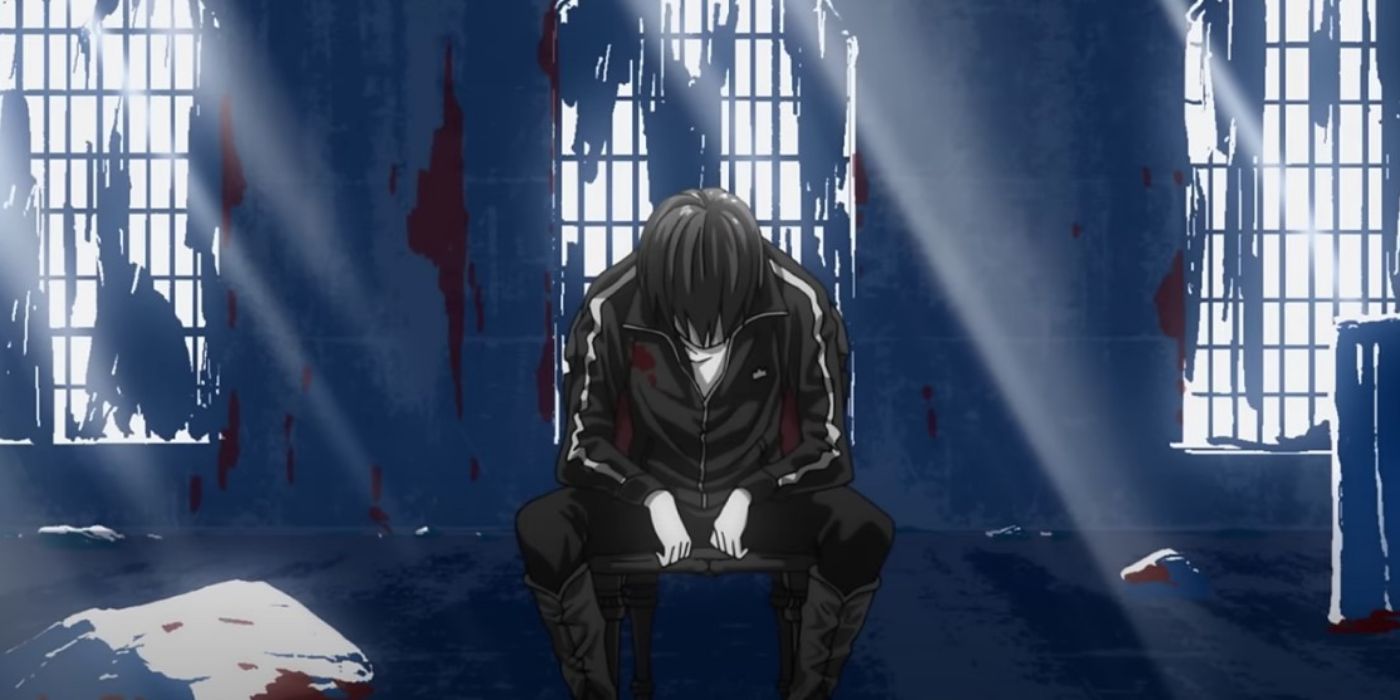 Yato sitting in an abandoned building in Noragami