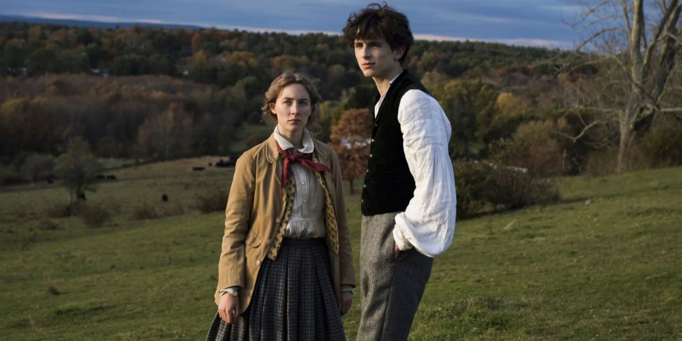 Timothee Chalamet as Laurie alongside Saoirse Ronan as Jo in Little Women (2019).