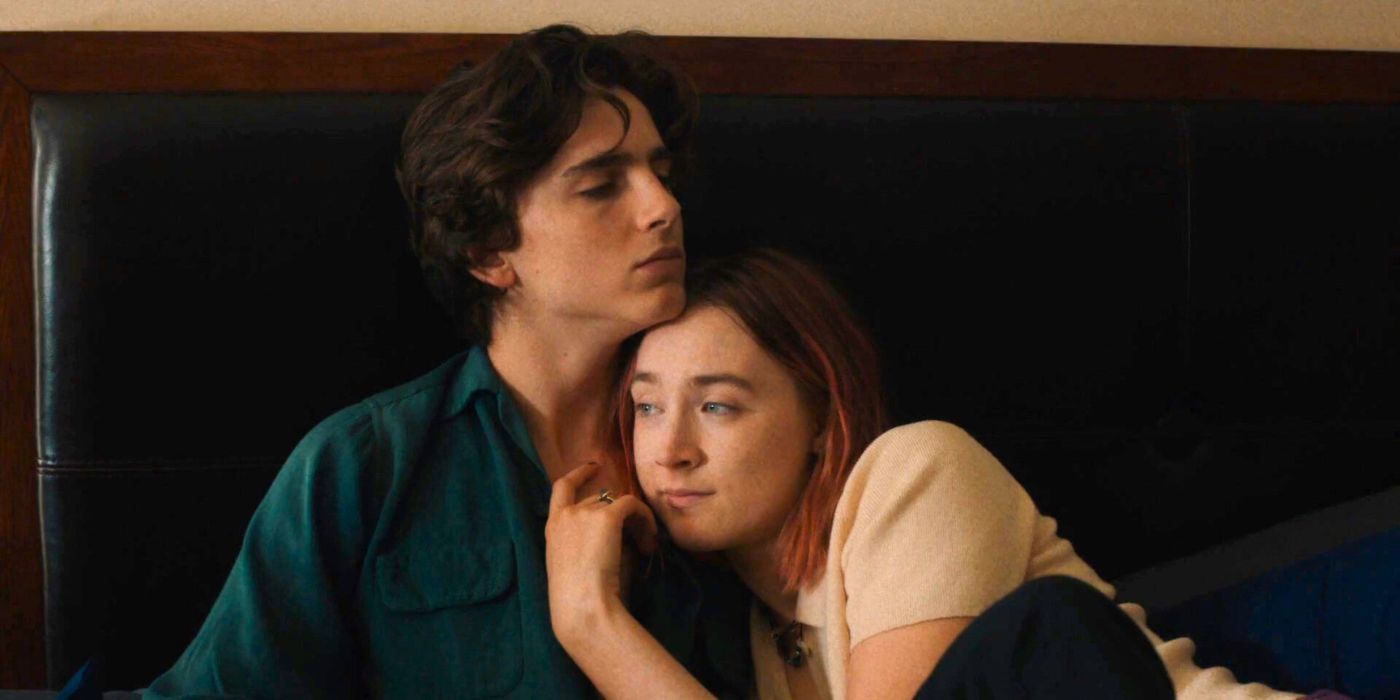 Kyle Scheible, played by Timothee Chalamet, alongside Lady Bird played by Saoirse Ronan in the film Lady Bird