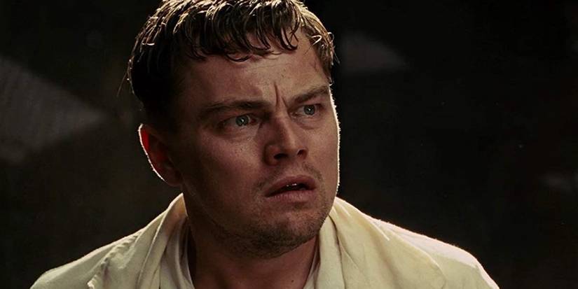 Leornardo DiCaprio as Teddy Daniels looking surprised in Martin Scorsese's Shutter Island