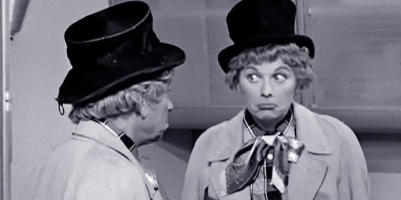 Lucille Ball making a face at Harpo Marx in I Love Lucy