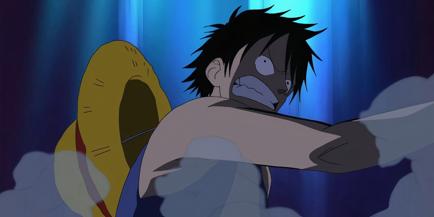 Luffy pasa su mano por el humo en One Piece