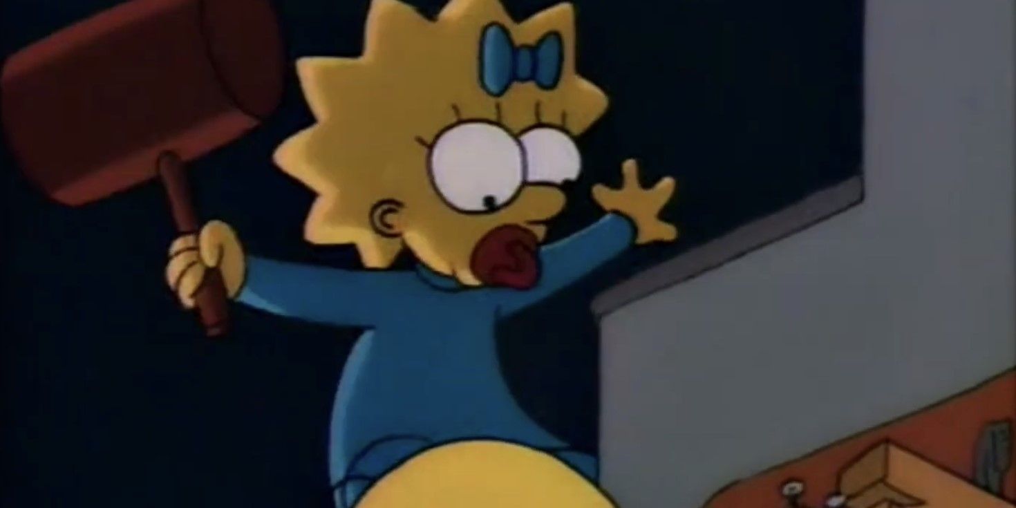 maggie-above-homer&rsquo;s-head-about-to-hit-him-with-a-hammer