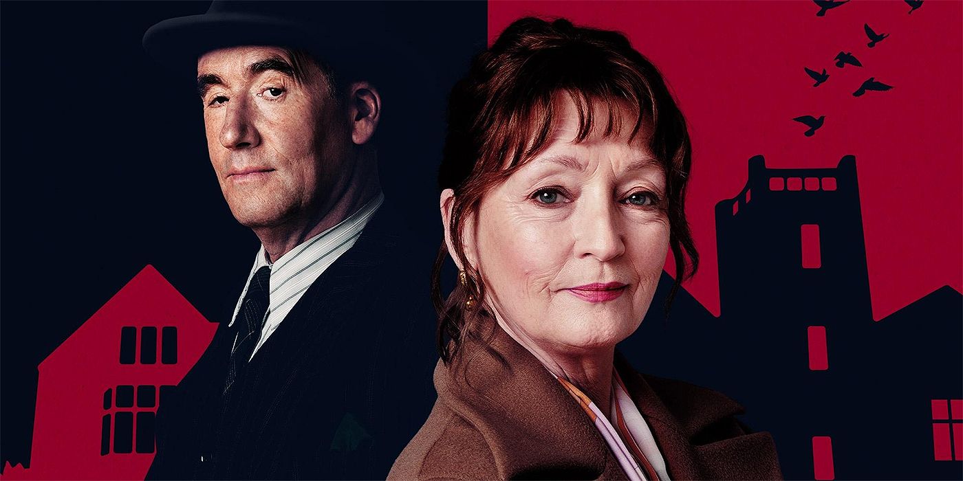 A close-up of Lesley Manville and Tim McMullan on the poster for Magpie Murders