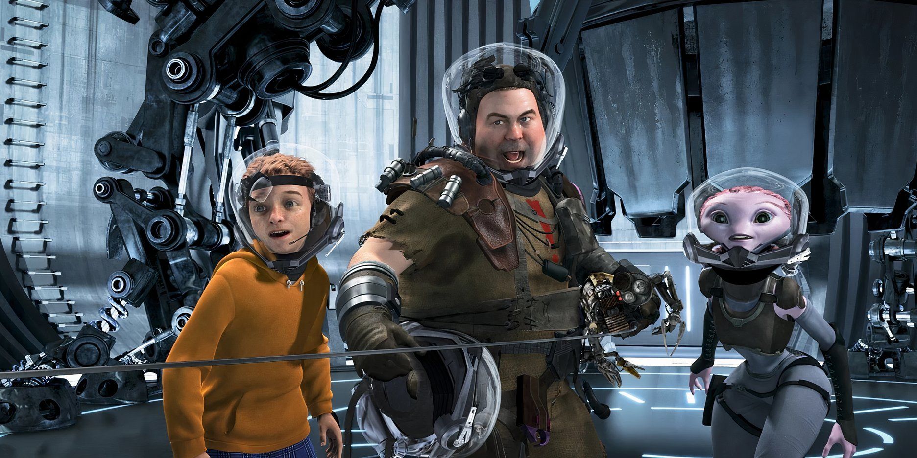 A boy next to an astronaut and an animal in Mars Needs Moms