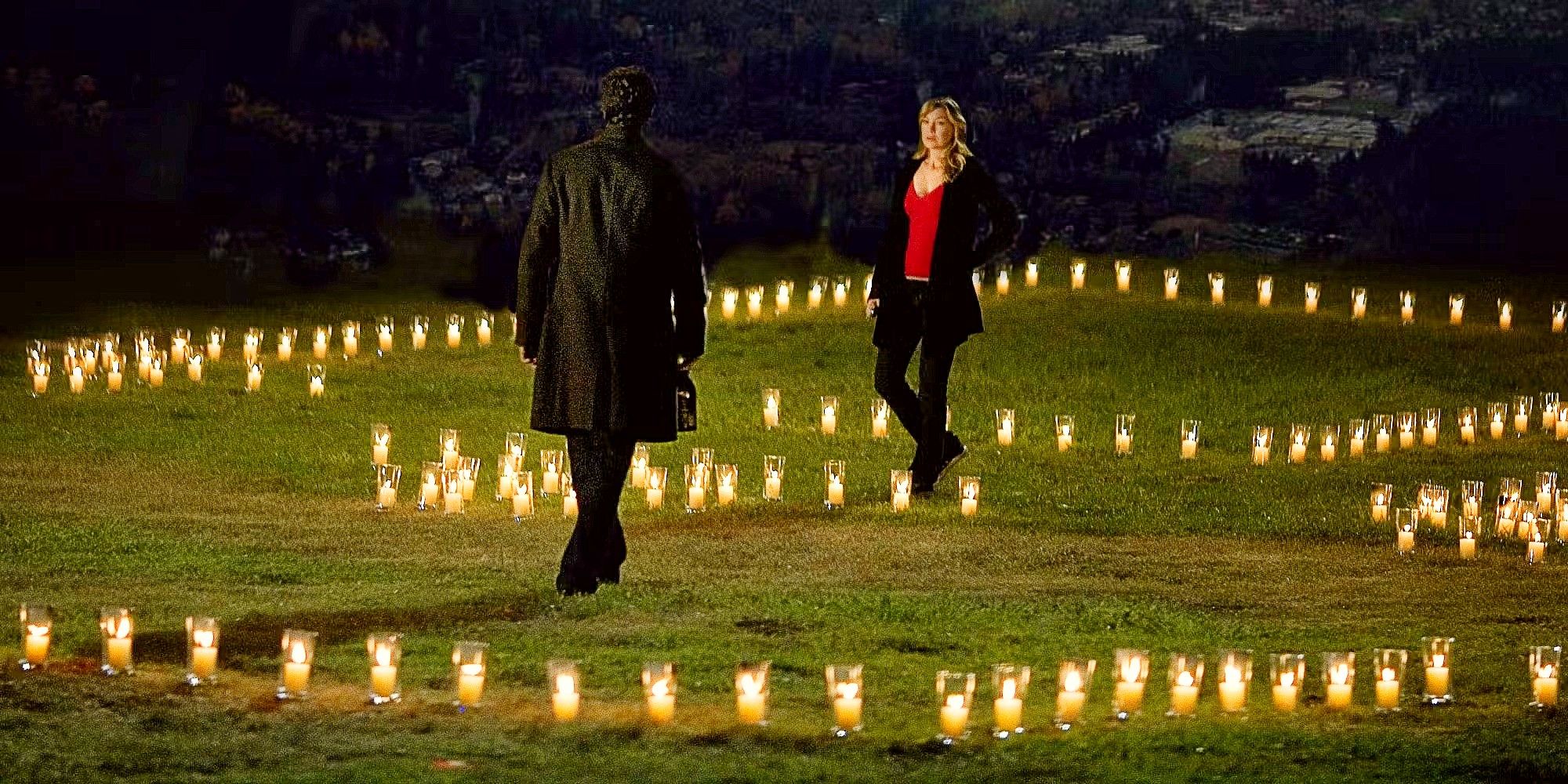 Meredith and Derek standing inside the house of candles in Grey&rsquo;s Anatomy