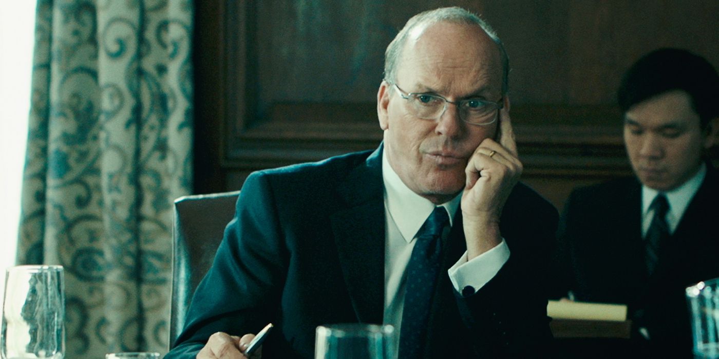 Michael Keaton at a desk in Worth