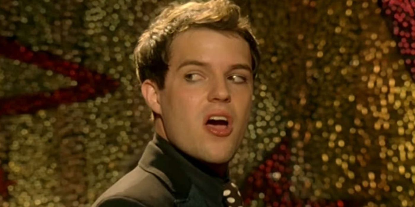 Brandon Flowers of The Killers, performing on the set of the "Mr. Brightside" videi 