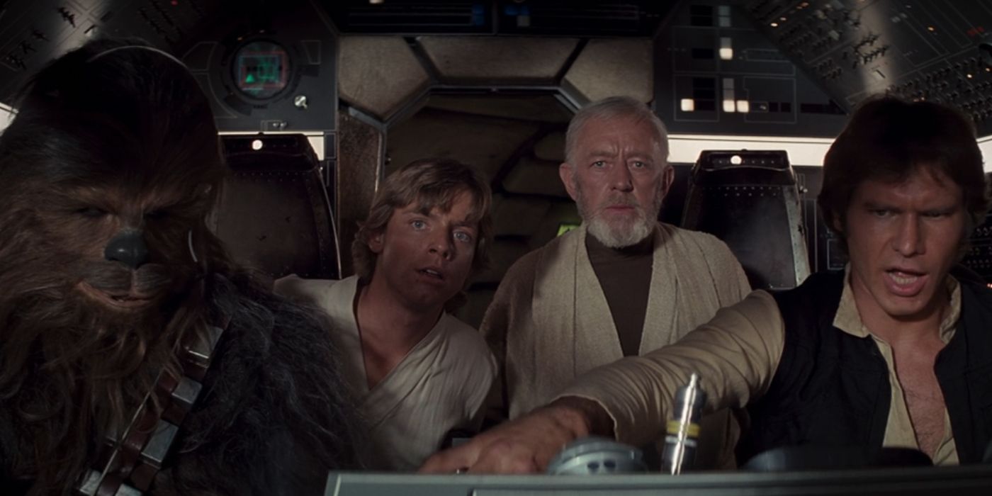 Luke Skywalker (Mark Hamill) and the crew of the Millenium Falcon finding the Death Star in 'Star Wars - A New Hope.'