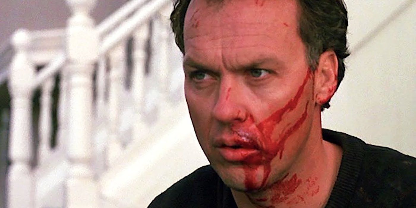 Michael Keaton as Carer Hayes with a bloody mouth in 'Pacific Heights'