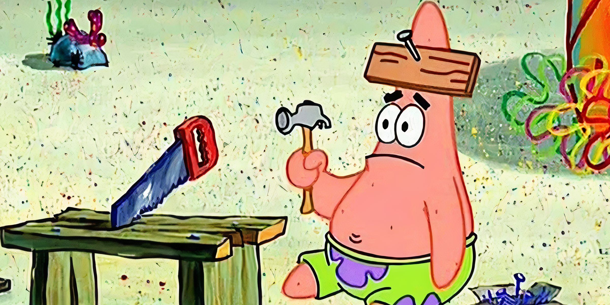 patrick-star-sitting-outside-holding-a-hammer-with-a-plank-nailed-to-his-head