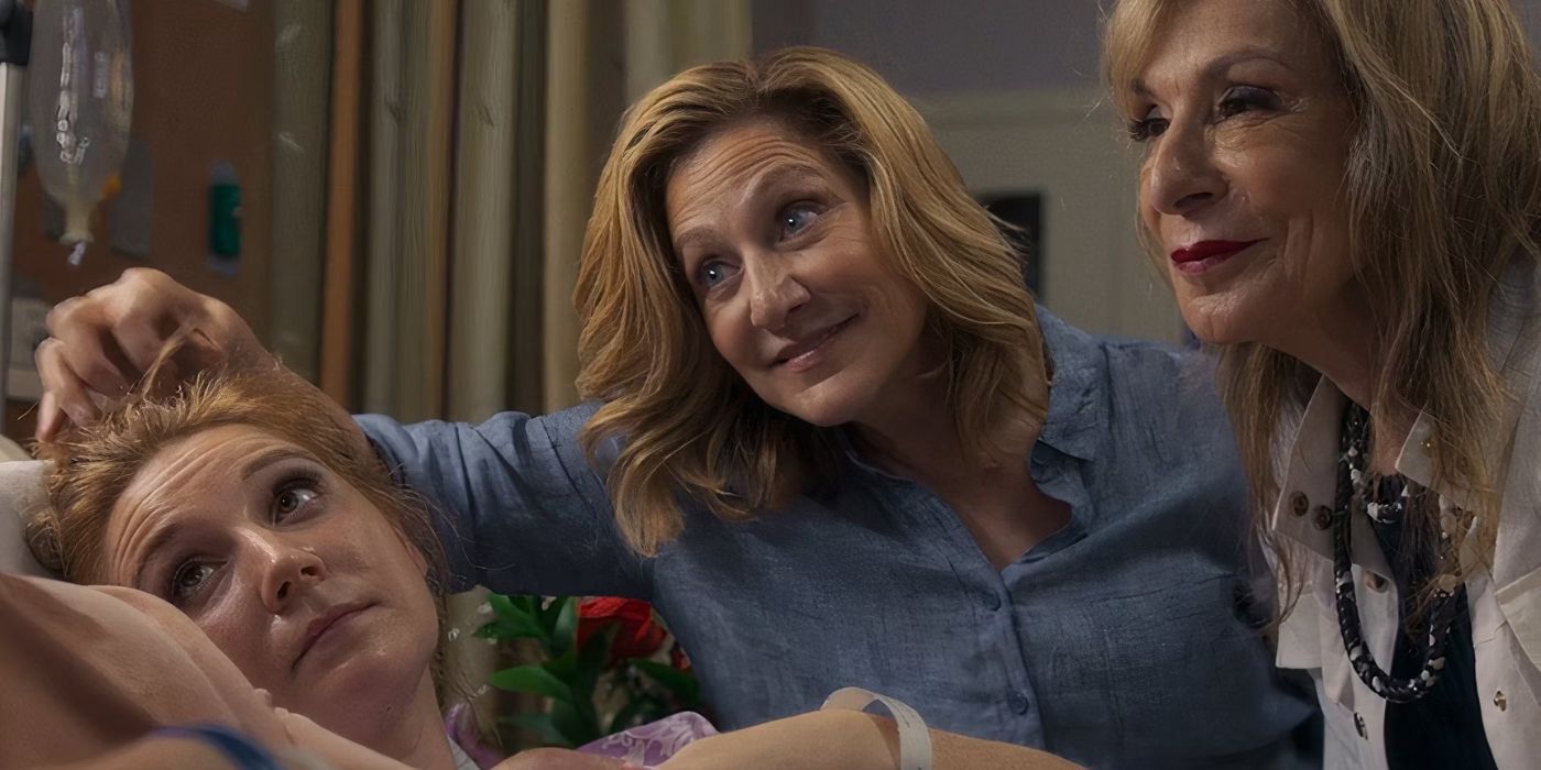 Jeannie Berlin, Kayli Carter, and Edie Falco in a hospital room in I'll Be Right There