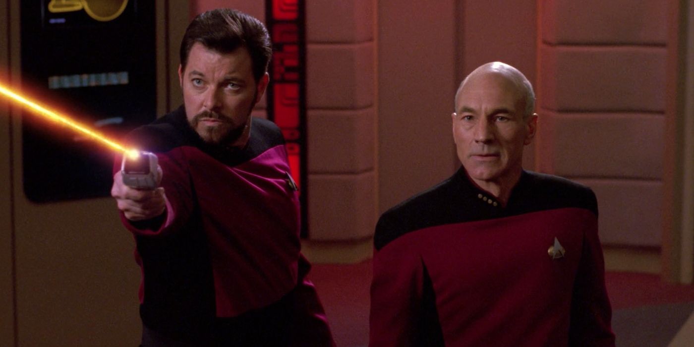 Picard (Patrick Stewart) and Riker (Brett Spiner) in 