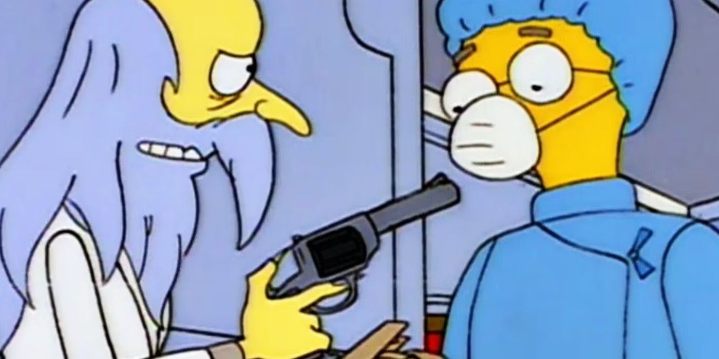 Mr-burns-with-long-beard-and-hair-pointing-gun-at-smithers