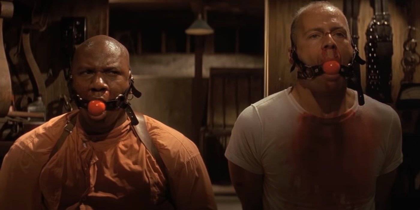 Marsellus Wallace (Ving Rhames) and Butch Coolidge (Bruce Willis) gagged in 'Pulp Fiction'