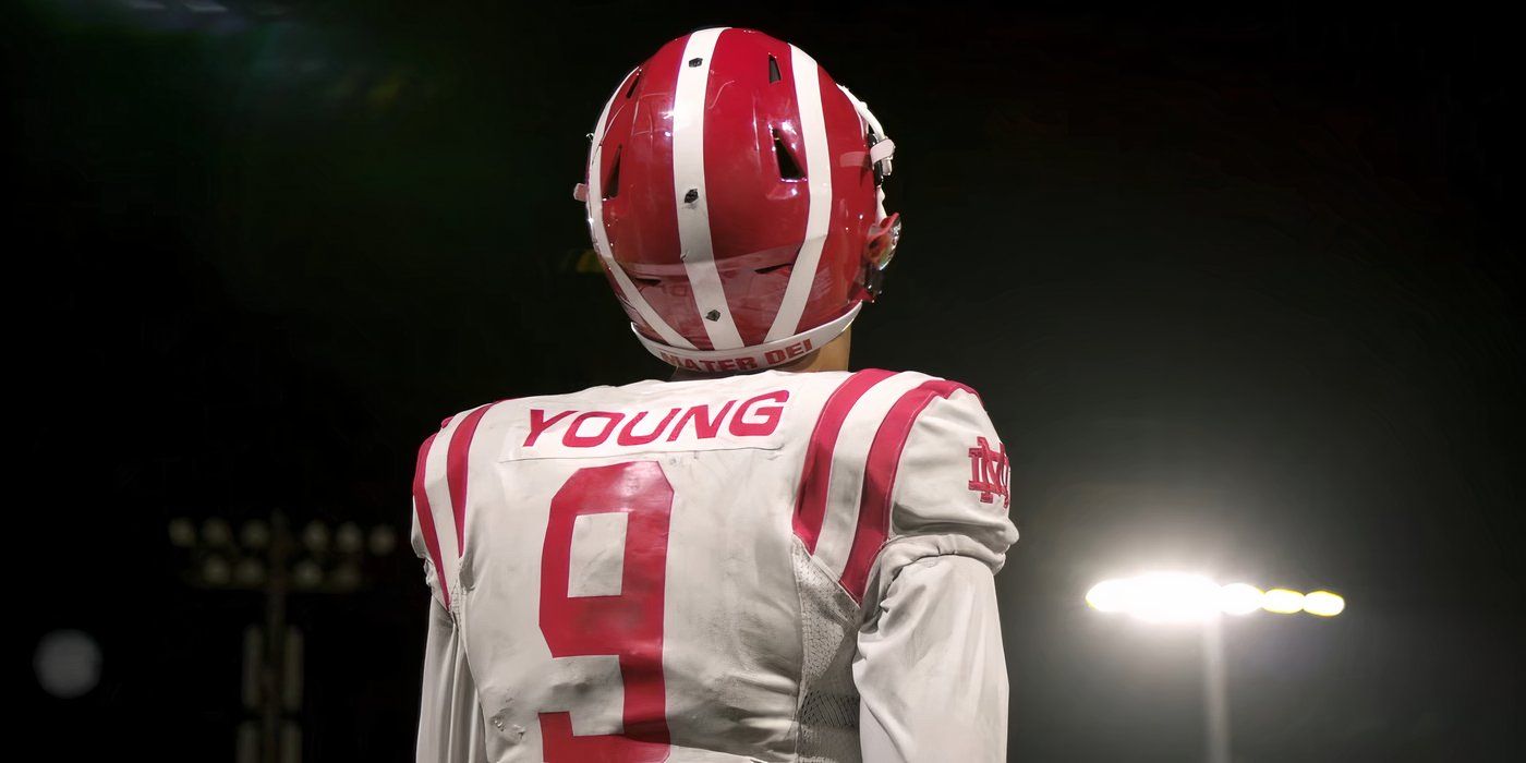 Quarterback Bryce Young dressed in his football uniform in QB1: Beyond the Lights.