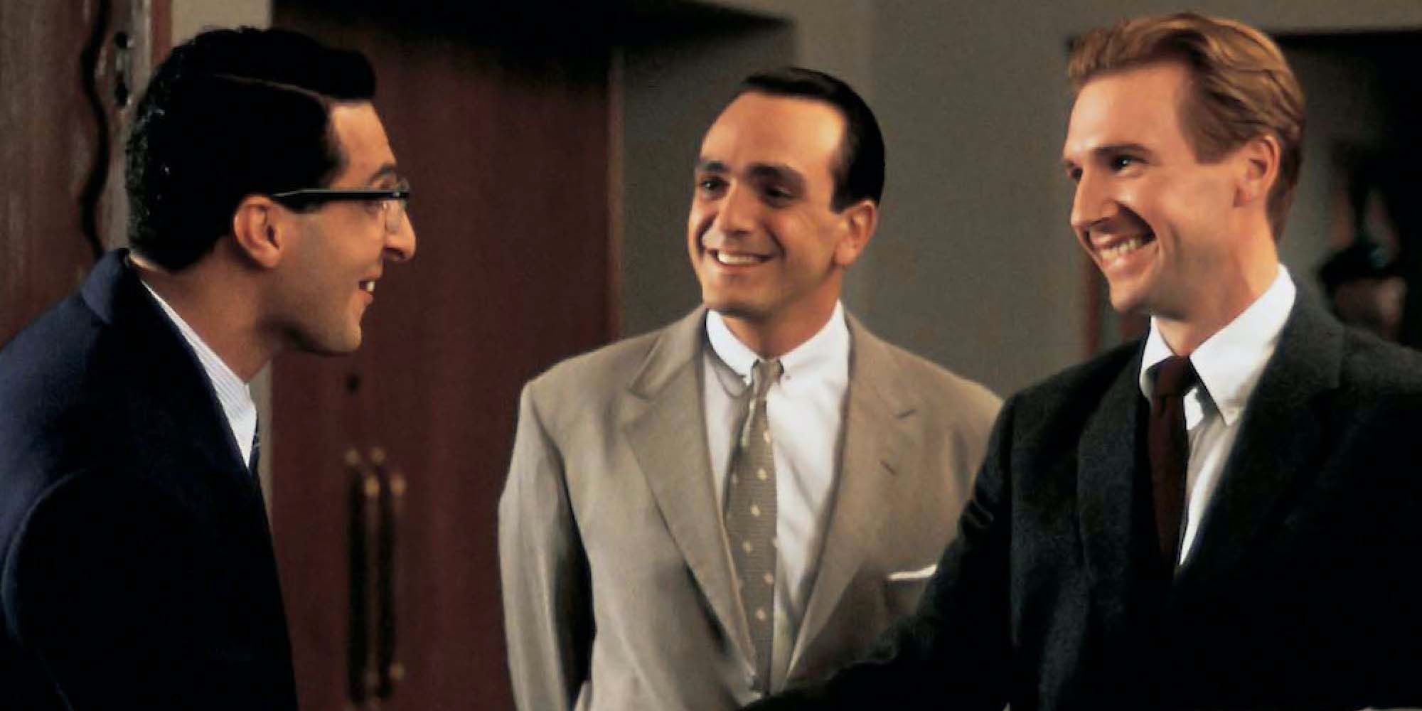 John Turturro as Herb, Hank Azaria as Albert and Ralph Fiennes as Charles Van Doren in Quiz Show.