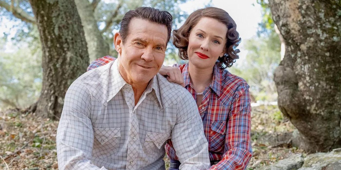 Dennis Quaid and Penelope Ann Miller posing as Ronald and Nancy Reagan in the biopic Reagan.