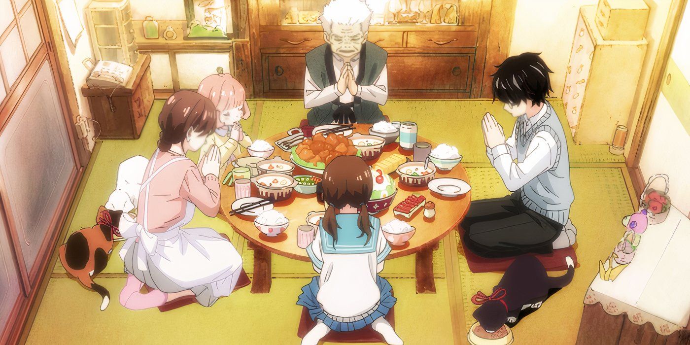 Rei eating with the Hanazawa family in March Comes in Like a Lion.