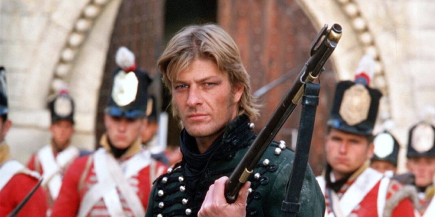 Richard Sharpe holding a rifle in the TV show Sharpe