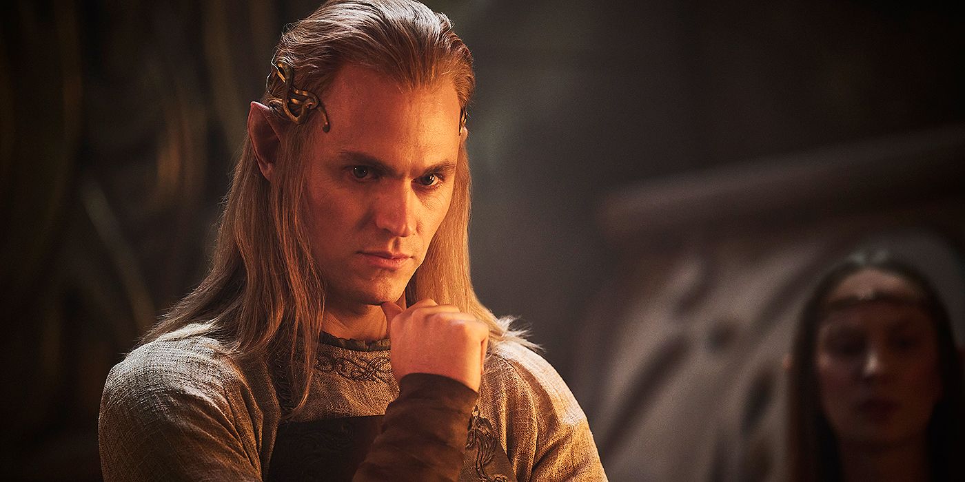 A close up of Charlie Vickers as Annatar/Sauron in The Lord of the Rings: The Rings of Power Season 2