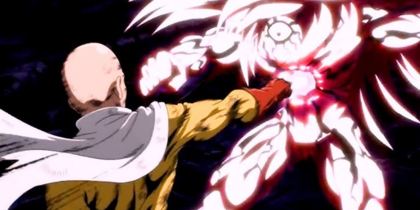 Saitama punching Boros in the stomach in One Punch Man