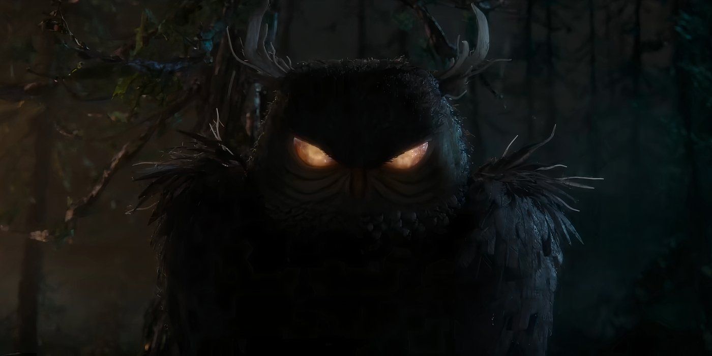 An evil owl stares into the camera in “Wildwood”