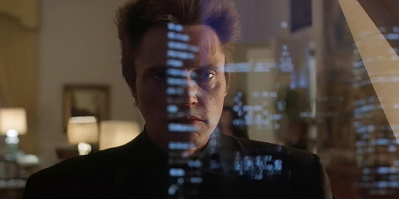 Christopher Walken as Frank White staring out the window at the city in King of New York